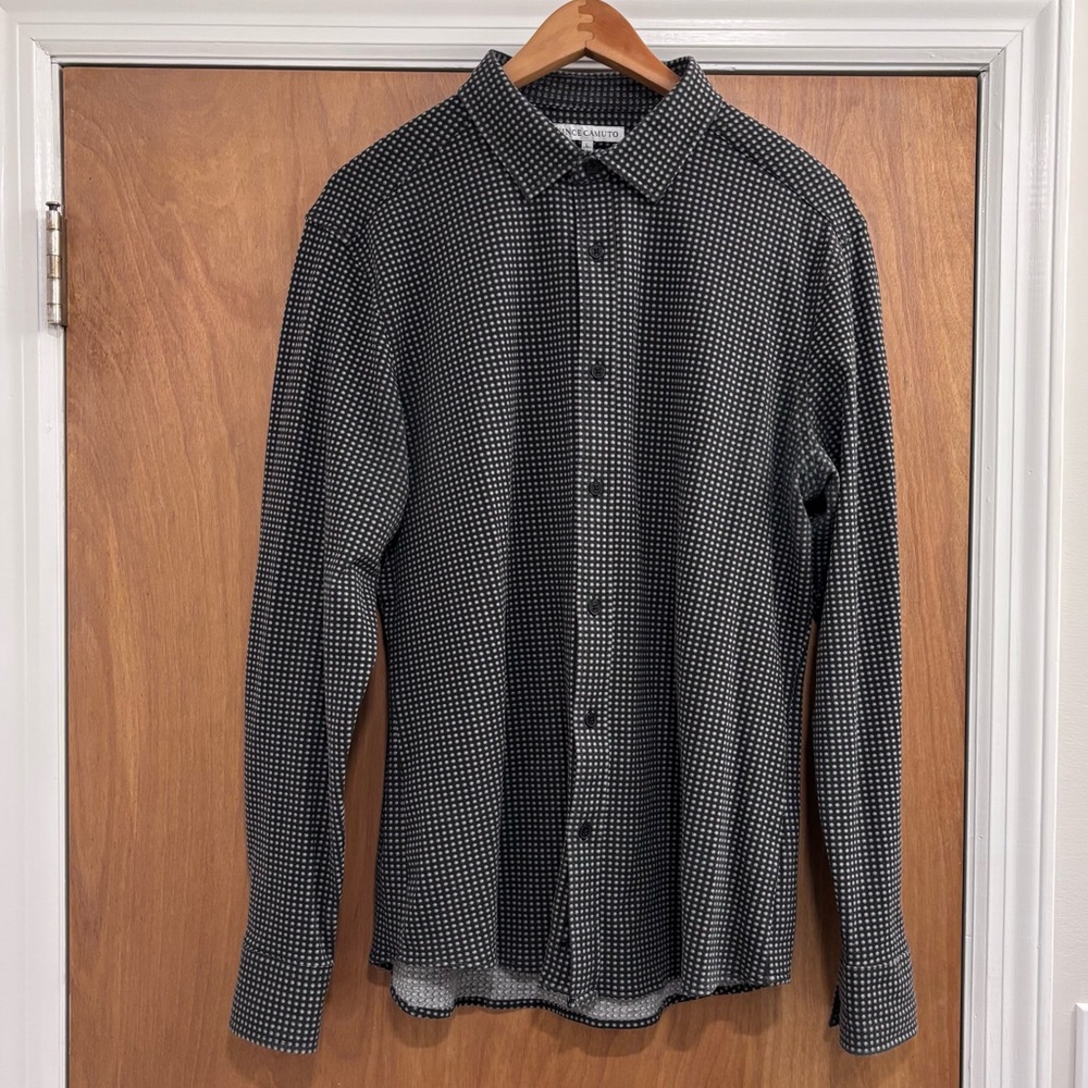 Vince Camuto Black and White Micro-Pattern Button-Down Shirt
